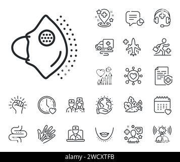 Medical mask line N95 icon. Safety breathing respiratory mask sign. Online doctor, patient and medicine. Vector Stock Vector