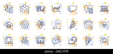 Outline set of Execute, Cyber attack and Voicemail line icons for web app. Pictogram icon. Vector Stock Vector