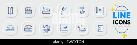 Pillows, Floor lamp and Entrance line icons for web app. Pictogram icon. Vector Stock Vector
