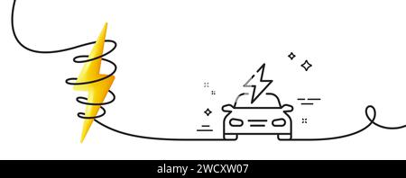 Car charging line icon. EV vehicle charge sign. Continuous line with curl. Vector Stock Vector