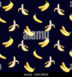 Watercolor seamless pattern with yellow fruit banana. Hand drawn illustration. For wrapping wallpaper fabric textile. Stock Photo