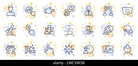 Outline set of Smile face, Yoga and Health eye line icons for web app. Pictogram icon. Vector Stock Vector