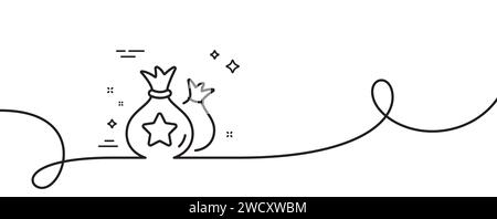 Loyalty points line icon. Bonus money bags. Discount program. Continuous line with curl. Vector Stock Vector