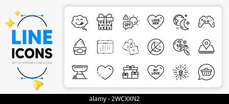 Heart, Search flight and Pin line icons. For web app. Vector Stock Vector