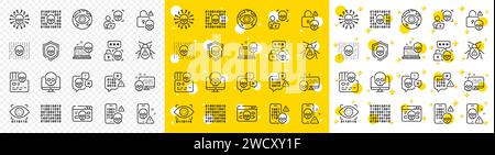 Cyber attack line icons. Phishing risk, Data ransomware and Binary code outline icons. Vector Stock Vector