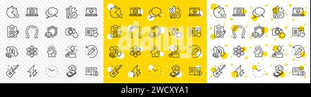 Outline Electric guitar, Facts and Cashback line icons. For web app. Vector Stock Vector