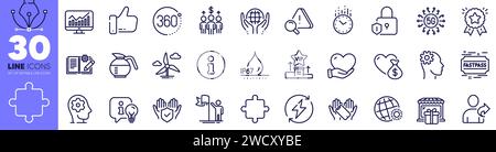 Lock, Windmill turbine and Info line icons pack. For web app. Vector Stock Vector