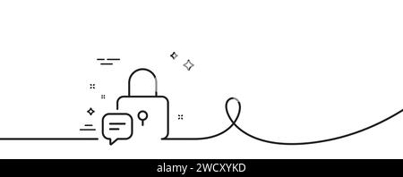 Lock line icon. Padlock with chat bubble sign. Continuous line with curl. Vector Stock Vector