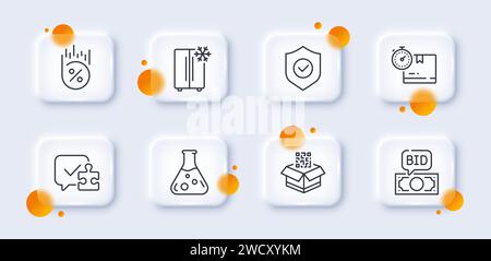 Refrigerator, Chemistry lab and Loan percent line icons pack. For web app. 3d glass buttons. Vector Stock Vector