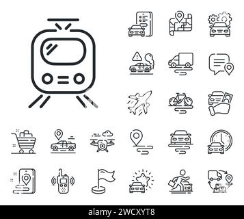 Train transport line icon. Public transportation sign. Plane, supply chain and place location. Vector Stock Vector