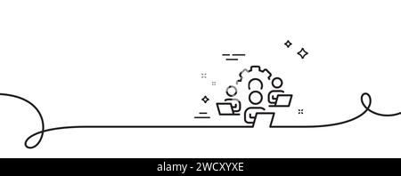 Teamwork line icon. Remote office sign. Continuous line with curl. Vector Stock Vector