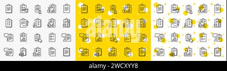 Checklist documents line icons. Agreement info, Clipboard manager, Accounting Report icons. Vector Stock Vector