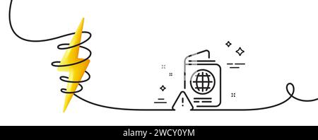 Passport warning line icon. Attention triangle sign. Continuous line with curl. Vector Stock Vector