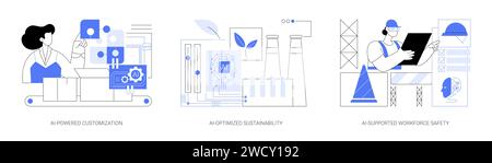 AI-Supported Manufacturing processes abstract concept vector illustrations. Stock Vector