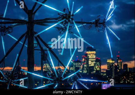 London, UK. 17th Jan, 2024. Neuron by Juan Fuentes (Spain), on the Riverside - Canary Wharf's annual Winter Lights festival returns for 10 days from 17th January following record footfall last year. The immersive exhibition includes 19 light installations. Credit: Guy Bell/Alamy Live News Stock Photo