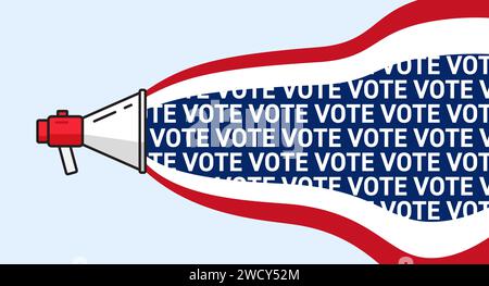 American presidential elections campaign illustration. Loudspeaker with voting agitation message. Stock Vector