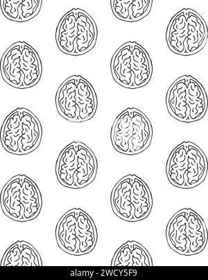 Vector seamless pattern of hand drawn doodle sketch Walnut nut isolated on white background Stock Vector