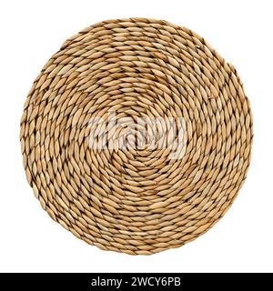 handmade round wicker mat isolated on white Stock Photo