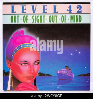 Picture cover of the seven inch single version of Out of Sight Out of Mind by Level 42, which was released in 1983 Stock Photo