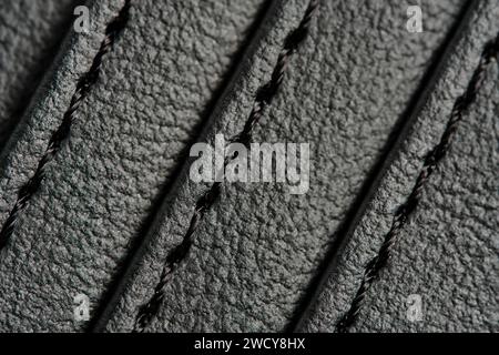 Background is made black leather stitched with black threads Stock Photo