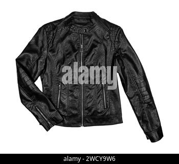 black leather jacket for women isolated Stock Photo