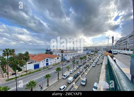 Algiers cityscape, French colonial side of the city of Algiers Algeria.Modern city has many old French type buildings Stock Photo