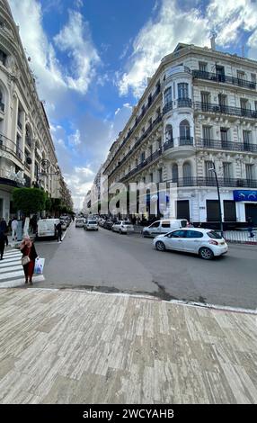 Algiers cityscape, French colonial side of the city of Algiers Algeria.Modern city has many old French type buildings Stock Photo