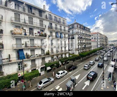 Algiers cityscape, French colonial side of the city of Algiers Algeria.Modern city has many old French type buildings Stock Photo