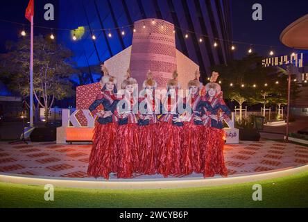 Lusail Boulevard, Lusail city, Qatar showing Hello Asia parade of countries participating in AFC Asian cup 2023 . Kyrgyzstan folk dance Stock Photo