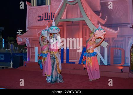 Lusail Boulevard, Lusail city, Qatar showing Hello Asia parade of countries participating in AFC Asian cup 2023 . Thailand folk dance Stock Photo