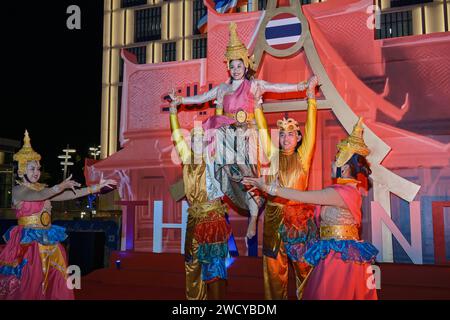 Lusail Boulevard, Lusail city, Qatar showing Hello Asia parade of countries participating in AFC Asian cup 2023 . Thailand folk dance Stock Photo