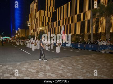 Lusail Boulevard, Lusail city, Qatar showing Hello Asia parade of countries participating in AFC Asian cup 2023 celebrating the cultures of Asia Stock Photo