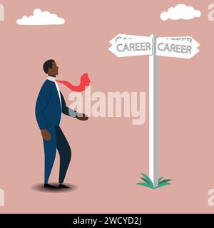 Career Path concept, career at a crossroads, Choosing the right way, Life Decision Concept, Businessman making decision looking at a crossroads Stock Vector