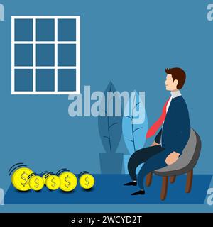 Business man sitting back and letting the money roll in.  Business Profits concept Stock Vector