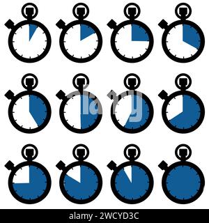 Stopwatch faces with time highlighted, countdown concept, cooking or recipe time indicator.  Time to complete concept Stock Vector