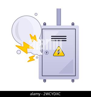 electrical panel smoke. electrical short circuit. flat vector illustration. Stock Vector