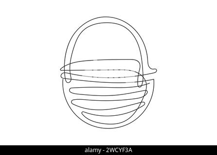 Continuous line drawing of a wicker basket with a handle. Vector ...
