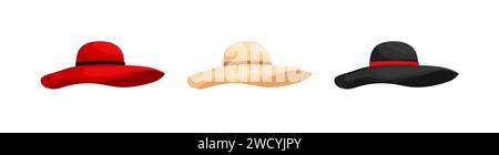 Womens wide brimmed hats set Stock Vector
