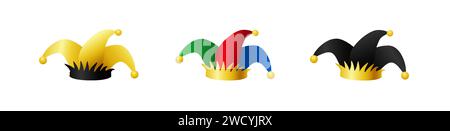 Clown jester hats set. Carnival colorful harlequin headdress Stock Vector