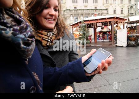 internet via wifi or wireless lan network connection on a smartphone wifi or wireless lan network connection Stock Photo