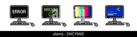 Pixel computers with error set Stock Vector