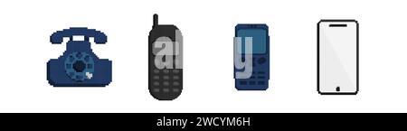 Pixel retro and modern phones set Stock Vector