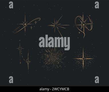 Different states of stars drawing in graphic style on brown background Stock Vector