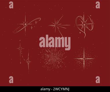Different states of stars drawing in graphic style on red background Stock Vector