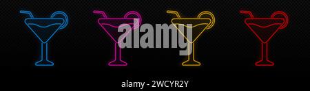 Cocktail bar neon vector icon. Cocktail glowing laser lamp Stock Vector