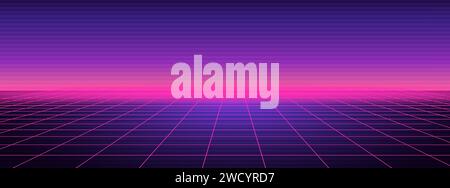 Synthwave purple mesh glowing background Stock Vector
