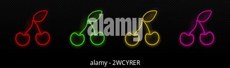 Cherry neon vector icon. Cherry glowing laser lamp symbol Stock Vector