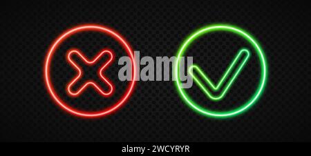 Neon checkmark and cross in circle Stock Vector