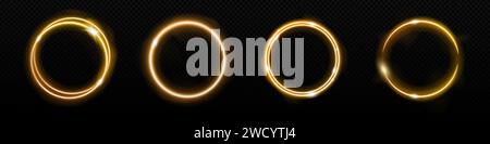 Neon golden circle vector glowing frame. Glow yellow light ring Stock Vector