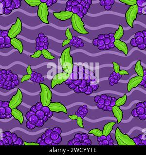Grape Fruit Seamless Pattern in Cartoon Style. Perfect For Background, Backdrop, Wallpaper and Cover Packaging. Vector Illustration. Stock Vector
